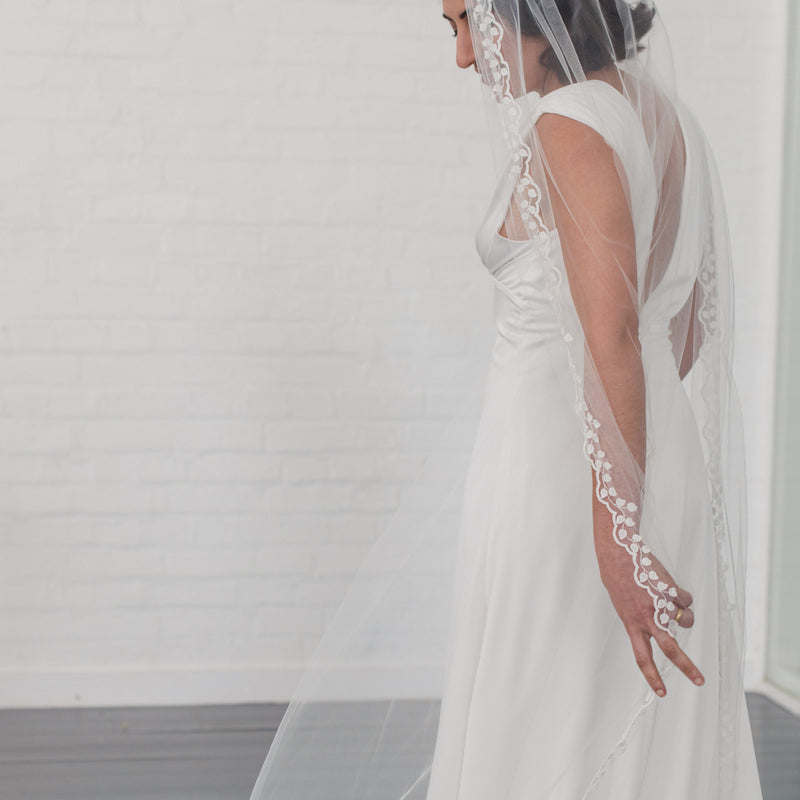 WILLOW, Lace Veil with Pearl Accents, Minimalist Veil