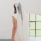 LAYLA | Soft dotted Juliet cap veil with floral lace cap