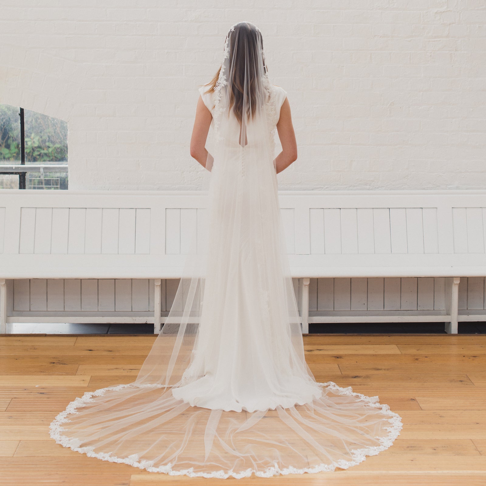 Soft mantilla veil with floral beaded lace edge | ADRIANNA  display picture 1