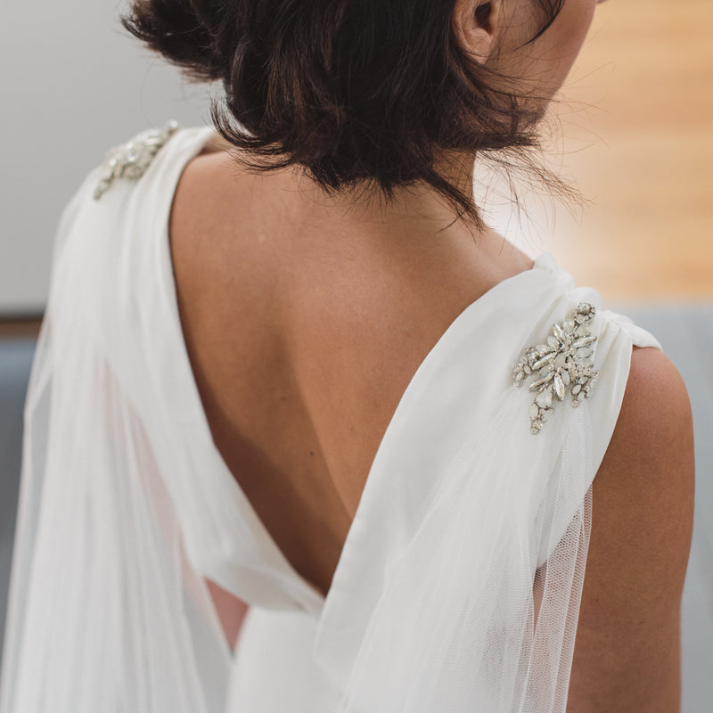 MAYA | Soft draped bridal cape with crystal and bead detail